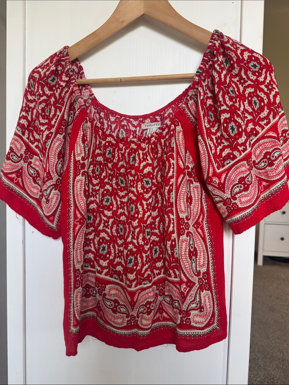 Forever 21 Red Paisley Off-Shoulder Blouse
